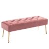DUHOME Modern Velvet Ottoman Bench, Button-Tufted Upholstered Bedroom Benches,End of Bed Bench with Gold Base for Entryway Living Room Dining Room, Pink view 1