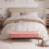 DUHOME Modern Velvet Ottoman Bench, Button-Tufted Upholstered Bedroom Benches,End of Bed Bench with Gold Base for Entryway Living Room Dining Room, Pink view 2