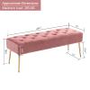 DUHOME Modern Velvet Ottoman Bench, Button-Tufted Upholstered Bedroom Benches,End of Bed Bench with Gold Base for Entryway Living Room Dining Room, Pink view 3
