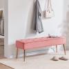 DUHOME Modern Velvet Ottoman Bench, Button-Tufted Upholstered Bedroom Benches,End of Bed Bench with Gold Base for Entryway Living Room Dining Room, Pink view 4