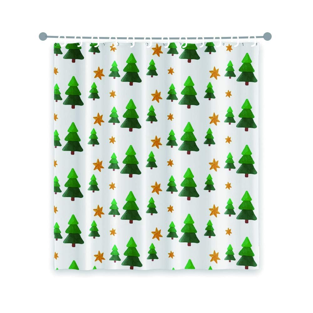 OERJU 65x72inch Cute Cartoon Shower Curtain Green Trees Yellow Pentacle Funny Scence Design Kids Waterproof Fabric Polyester Bathroom Curtain Decor Bath Accessories Hotel Quality with Hooks