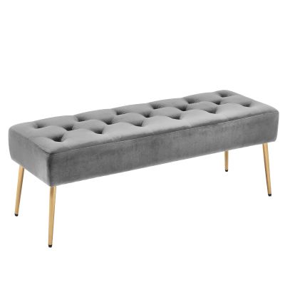 DUHOME Modern Velvet Ottoman Bench, Button-Tufted Upholstered Bedroom Benches,End of Bed Bench with Gold Base for Entryway Living Room Dining Room, Grey