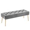 DUHOME Modern Velvet Ottoman Bench, Button-Tufted Upholstered Bedroom Benches,End of Bed Bench with Gold Base for Entryway Living Room Dining Room, Grey view 1
