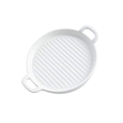 Baking Tray Ceramics Pan Stripe Round Bowl Kitchen Tools For Oven, Cake, Pie, Pizza, Fridge, Freezer & Dishwasher Safe (Color : White, Size : 20cm)