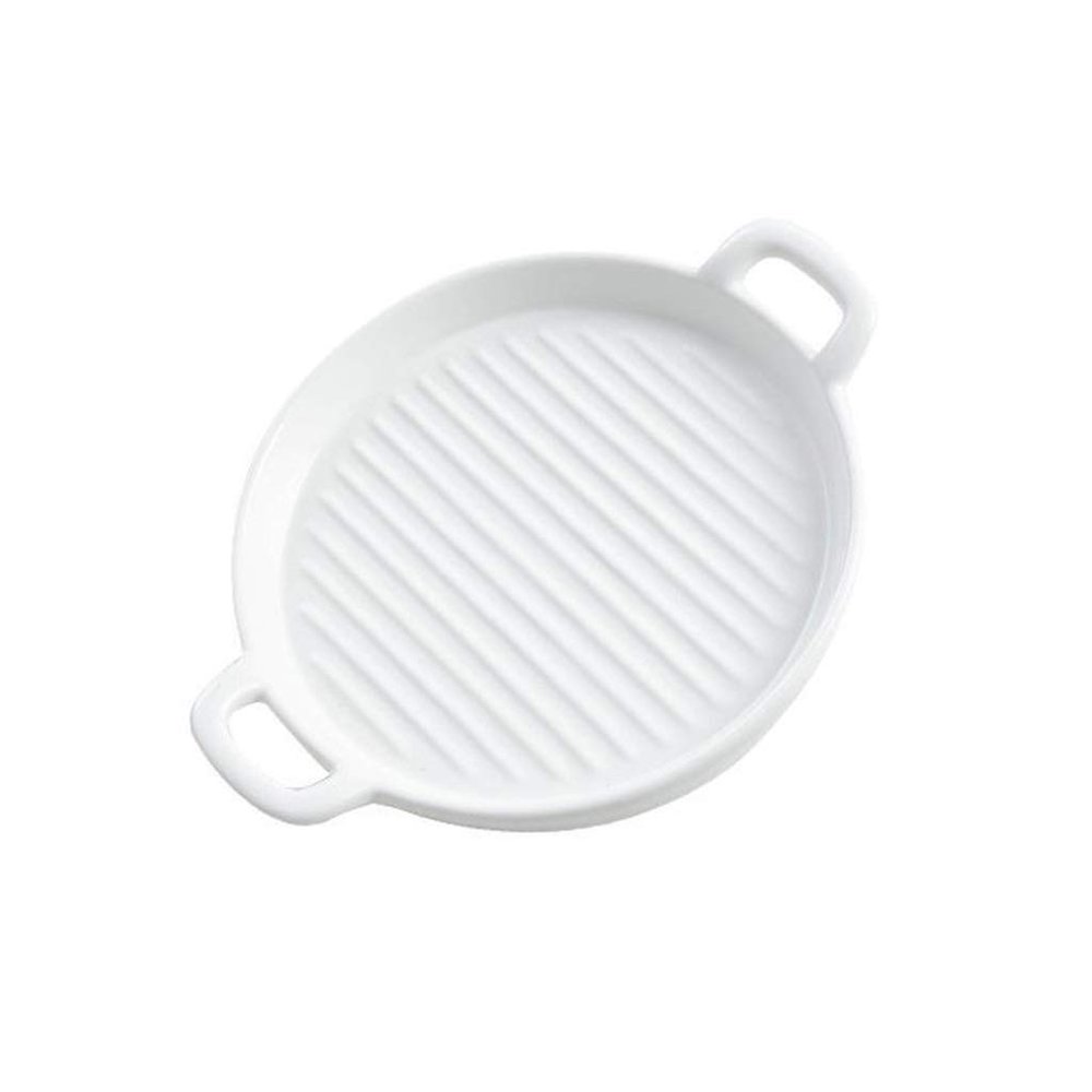 Baking Tray Ceramics Pan Stripe Round Bowl Kitchen Tools For Oven, Cake, Pie, Pizza, Fridge, Freezer & Dishwasher Safe (Color : White, Size : 20cm)