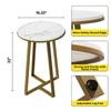 Dorriss Round End Tables, Small Side Table White Marble Texture MDF Top,Metal Frame Gold Color, Tall End Table for Bed Room,Coffee Tea End Table for Living Room (White Marble+Gold) view 2