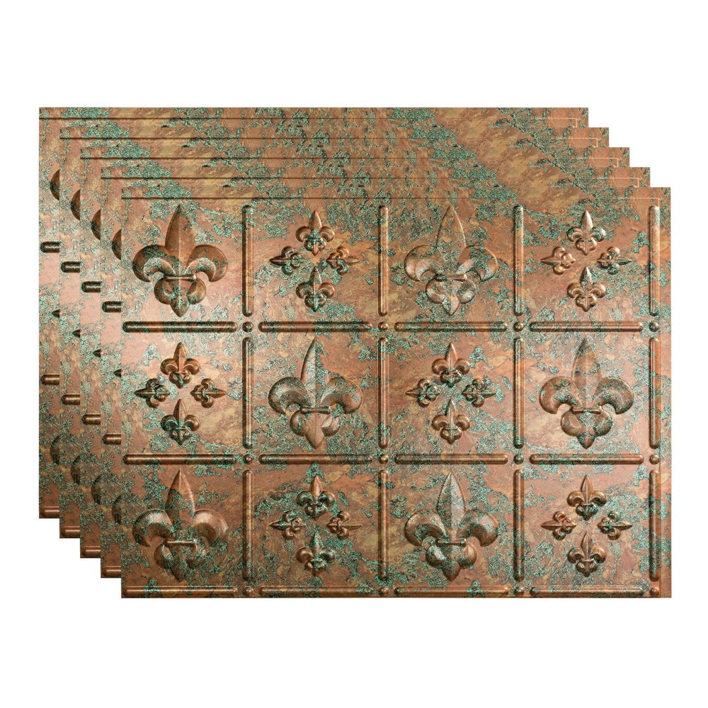 FASDE Fleur-de-lis Decorative Vinyl 18in x 24in Backsplash Panel in Copper Fantasy (5 Pack)