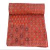 Sophia-Art Queen Size Hand Block Print Kantha Quilt 90x108 Inch Ajrakh Bedspread Vegetable Dye Blanket Indigo Print (Orange Patch Print) view 1