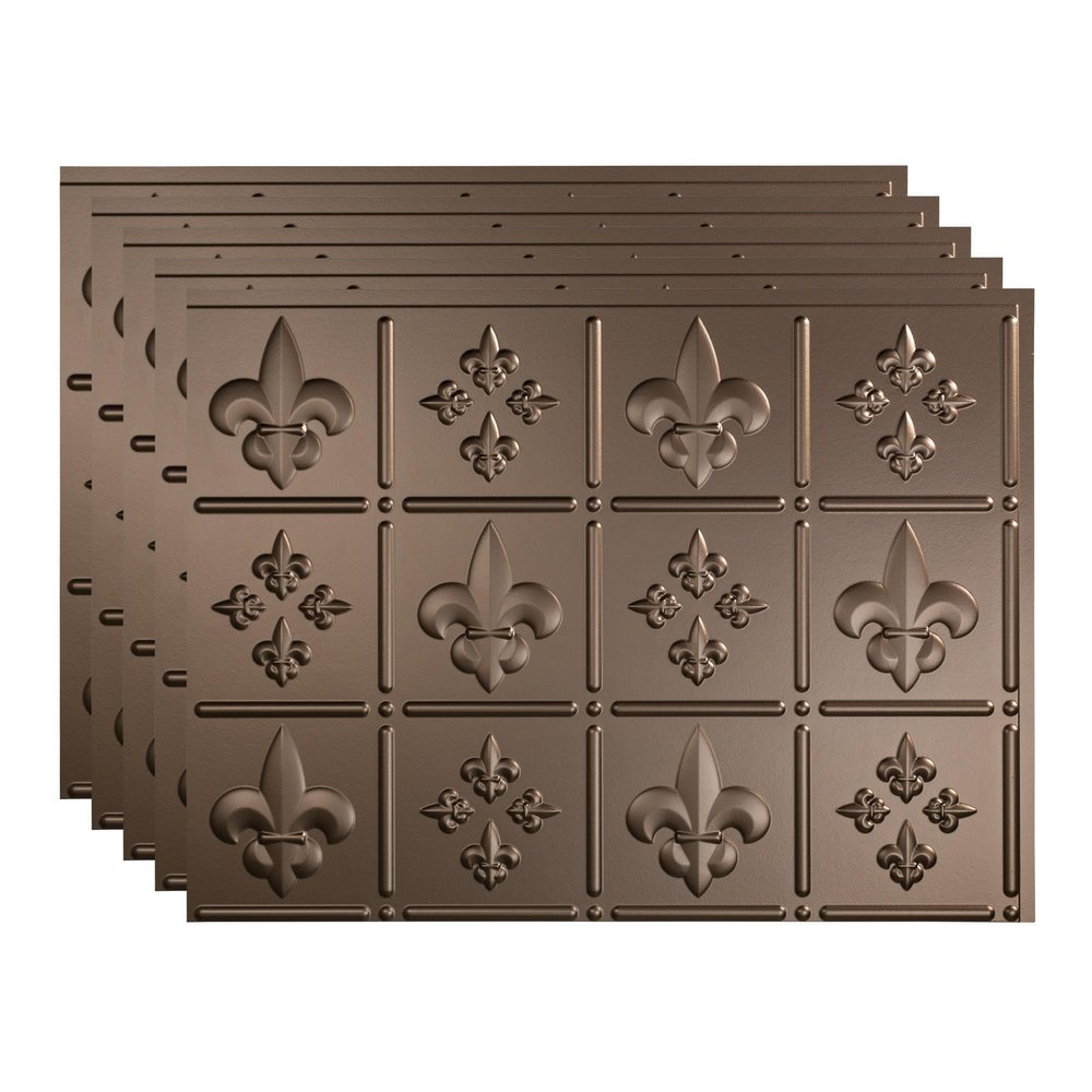 FASDE Fleur-de-lis Decorative Vinyl 18in x 24in Backsplash Panel in Argent Bronze (5 Pack)