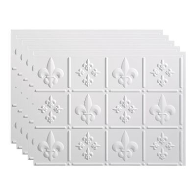 FASDE Fleur-de-lis Decorative Vinyl 18in x 24in Backsplash Panel in Matte White (5 Pack)