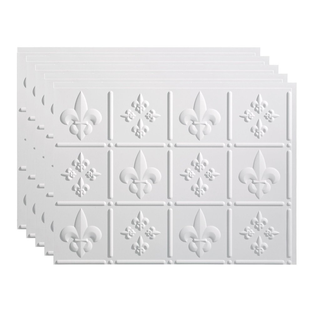 FASDE Fleur-de-lis Decorative Vinyl 18in x 24in Backsplash Panel in Matte White (5 Pack)
