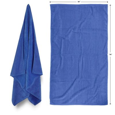Beach Towels Over-Sized 34x70 Solid Color (4 per Pack) Caribbean Blue Terry Velour Beach Towel. Made with 100% Cotton Weighing at 19.0 lbs per doz. Why Settle for polyester get the real thing!