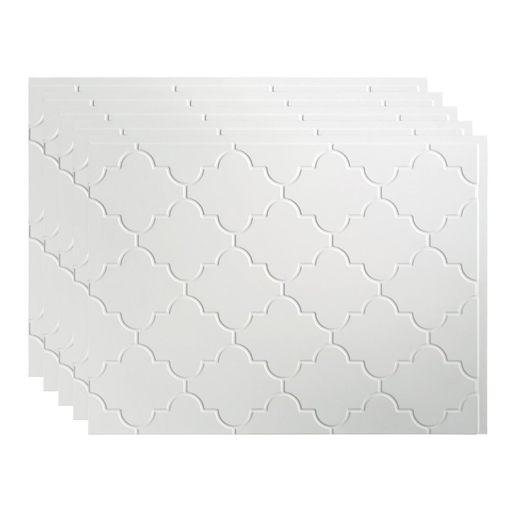 FASDE Monaco Decorative Vinyl 18in x 24in Backsplash Panel in Matte White (5 Pack)