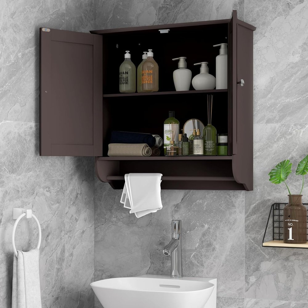 FCH Two-Door Bathroom Cabinet with Upper and Lower Layers Brown Modern Storage Cabinet, Kitchen Cupboard, Entryway Storage Cabinet MITPATY