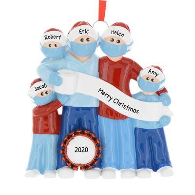 3D Masked Family of 5 Christmas Ornament 2025 Personalized Family Christmas Ornaments 2025 | Toilet Paper Pandemic Quarantine Personalized Tree Ornaments Customizable Gifts Memorial of Five Ornament
