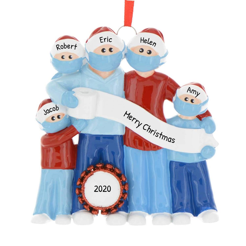 3D Masked Family of 5 Christmas Ornament 2025 Personalized Family Christmas Ornaments 2025 | Toilet Paper Pandemic Quarantine Personalized Tree Ornaments Customizable Gifts Memorial of Five Ornament