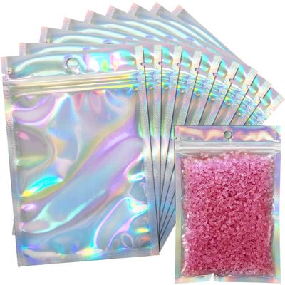 EgticLive 100 Pack Resealable Holographic Bags for Small Business, Iridescent Mylar Bags with Clear Front Smell Proof Foil Packing Pouches for Multipurpose Storage (4.7 X 7 inches)