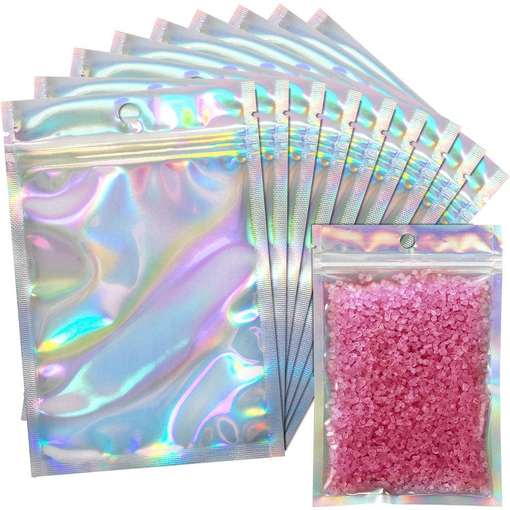 EgticLive 100 Pack Resealable Holographic Bags for Small Business, Iridescent Mylar Bags with Clear Front Smell Proof Foil Packing Pouches for Multipurpose Storage (4.7 X 7 inches)