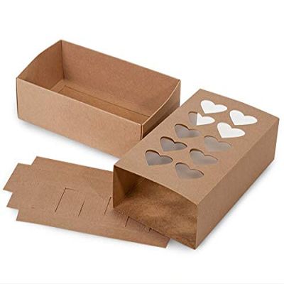 10 PK, Kraft Heart Macaron Cookie Box Set, 8.25 x 5 x 2" for Events, Birthday Parties to Upscale Events