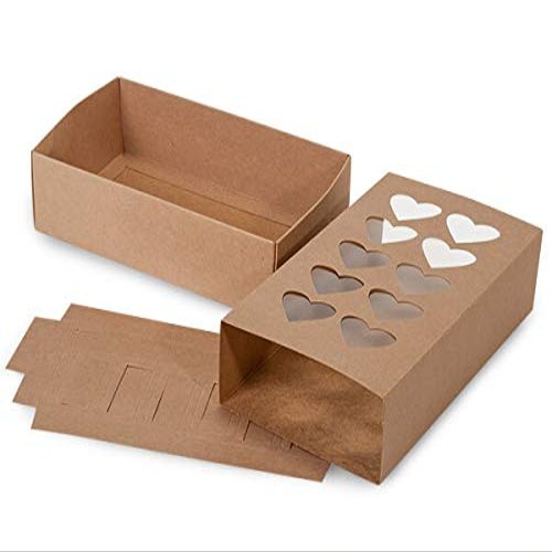 10 PK, Kraft Heart Macaron Cookie Box Set, 8.25 x 5 x 2" for Events, Birthday Parties to Upscale Events
