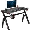 BestOffice Gaming Computer Desk Home Office Desk Extra Large Modern Ergonomic Black PC Carbon Fiber Writing Desk Table with Cup Holder Headphone Hook view 1