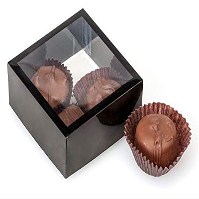 6 PK, Clear with Black Trim, Square 2 Piece Candy Boxes, 2.75 x 2.75 x 1.25" for Wedding Favors, Baby Shower Gifts