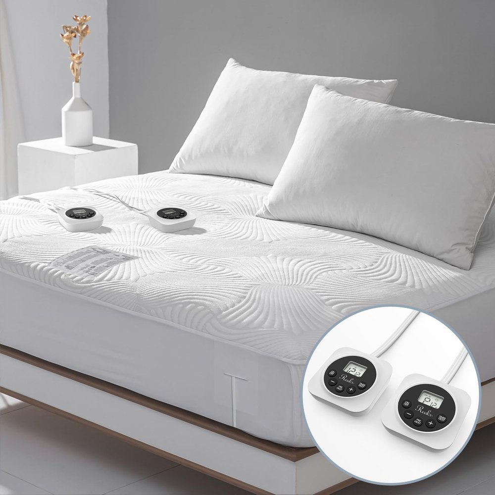 King Size Electric Heated Mattress Pad - Bed Warmer with Memory & Preheat Functions, 12 Heat Settings Dual Control for 1-12 Hours Auto Off, Lighted Button