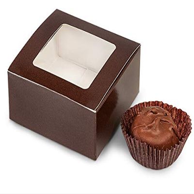 25 PK, Chocolate Window Candy Truffle Boxes 2-5/8 x 2-3/4 x 1-1/4" Holds 4 for Wedding Favors, & Basket Fillers, Made in USA