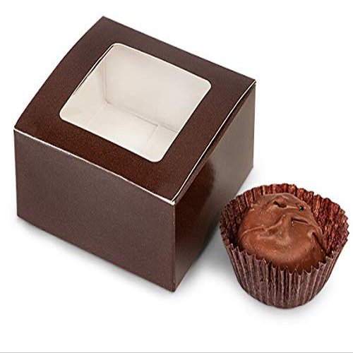 25 PK, Chocolate Window Candy Truffle Boxes 2-5/8 x 2-3/4 x 1-1/4" Holds 4 for Wedding Favors, & Basket Fillers, Made in USA