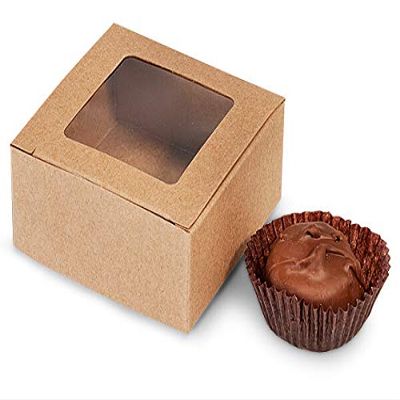 25 PK, Kraft Window Candy Truffle Boxes 2-5/8 x 2-3/4 x 1-1/4" Holds 4 for Wedding Favors, & Basket Fillers, Made in USA