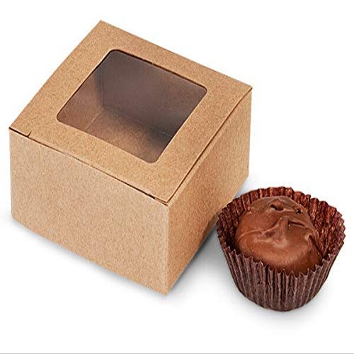 25 PK, Kraft Window Candy Truffle Boxes 2-5/8 x 2-3/4 x 1-1/4" Holds 4 for Wedding Favors, & Basket Fillers, Made in USA