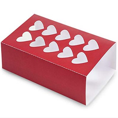 100 PK, Red Macaron & Cookie Sleeve with Heart Window, 8.25 x 5 x 2" for Events, Birthday Parties, Upscale Events, Made in USA