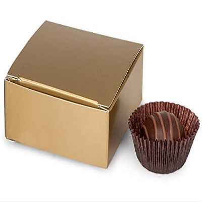 50 PK, Matte Gold Candy Truffle Boxes 2-5/8 x 2-3/4 x 1-1/4" Holds 4 for Wedding Favors, & Basket Fillers, Made in USA