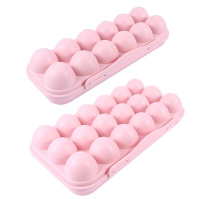 Cabilock 2Pcs Egg Holder for Refrigerator, Egg Storage Container Egg Tray Holder with Lids for Home Kitchen Use (Pink)