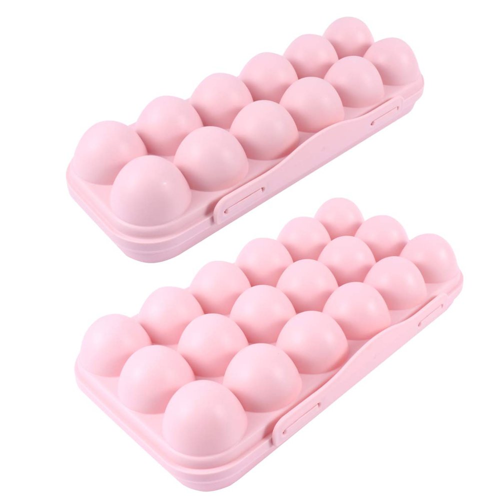 Cabilock 2Pcs Egg Holder for Refrigerator, Egg Storage Container Egg Tray Holder with Lids for Home Kitchen Use (Pink)