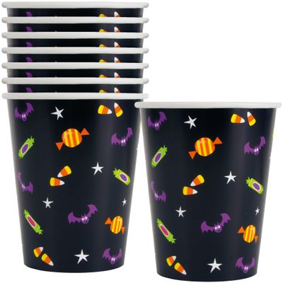 Unique Cat & Pumpkin Paper Cups - 9 oz. (Pack of 8) - Perfect for Halloween & Autumn Tableware, Celebrations, and Fun Cat-Themed Get-Togethers