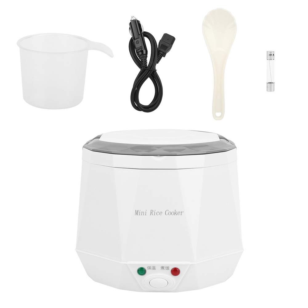 1.6L Mini Rice Cooker, Portable Travel Steamer Electric Lunch Box Rice Cooking Tool for 12V Car Use White for Rice/Cooking/Soup