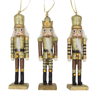 Kurt S. Adler Wooden 6" Nutcracker Christmas Tree Ornaments Festive Decoration (Set of 3 Honey Bee Gold and Black Glittered Nutcracker C4894)