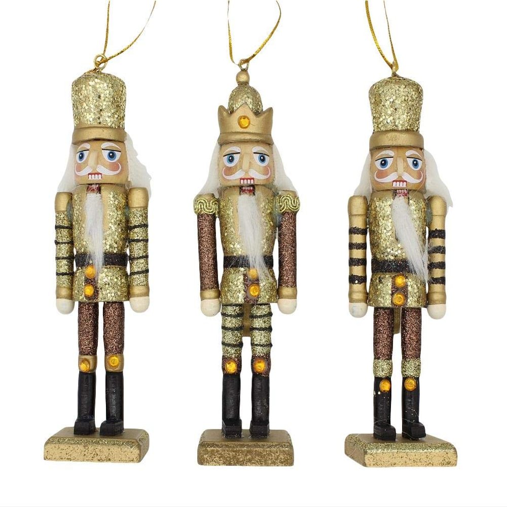 Kurt S. Adler Wooden 6" Nutcracker Christmas Tree Ornaments Festive Decoration (Set of 3 Honey Bee Gold and Black Glittered Nutcracker C4894)