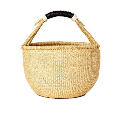 Extra Large Ghana Bolga African Dye-Free Market Basket with Black & Tan Handle - (Extra Large: 16-18 Across)