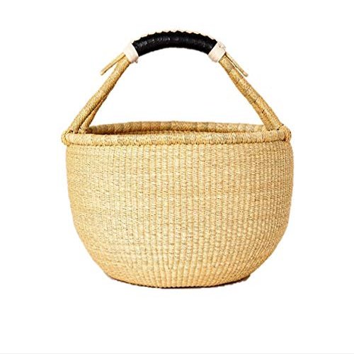 Extra Large Ghana Bolga African Dye-Free Market Basket with Black & Tan Handle - (Extra Large: 16-18 Across)