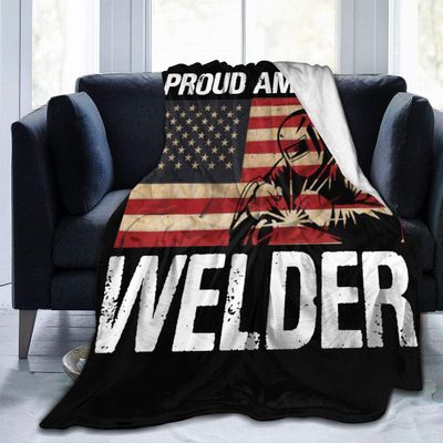 Proud American Welder Flag Throw Blanket Ultra-Soft Micro Fleece Blanket Movies Blanket for Bed Couch Living Room 80"x60"