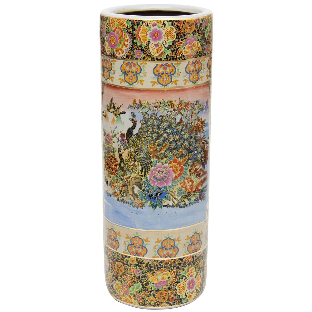 Red Lantern 24" Satsuma Peacock Porcelain Umbrella Stand