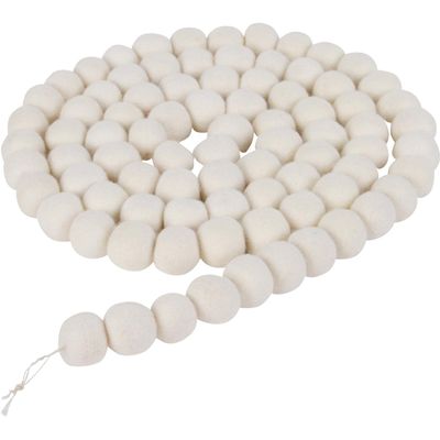 7 Foot White Wool Felt Ball Pom Pom Garland - Vintage Christmas Tree Decor Holiday Party Banner Decoration for Wall, Crafts, Kids Room