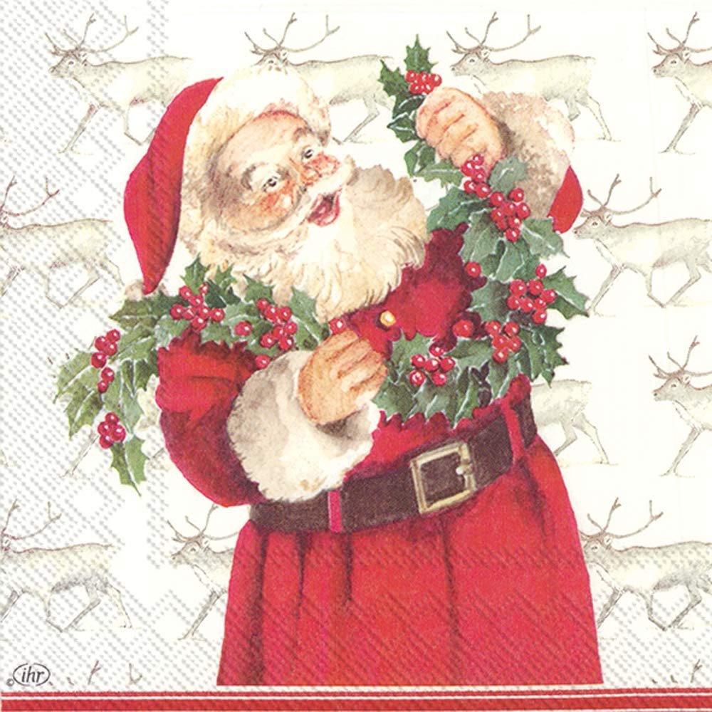 Boston International IHR 3-Ply Paper Napkins, 20-Count Lunch Size, Mister Claus
