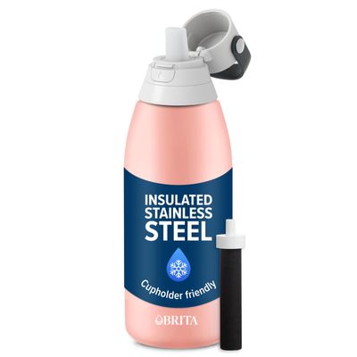 Brita Stainless Steel Premium Filtering Water Bottle, BPA-Free, Reusable, Insulated, Replaces 300 Plastic Water Bottles, Filter Lasts 2 Months or 40 Gallons, Includes 1 Filter, Rose - 32 oz