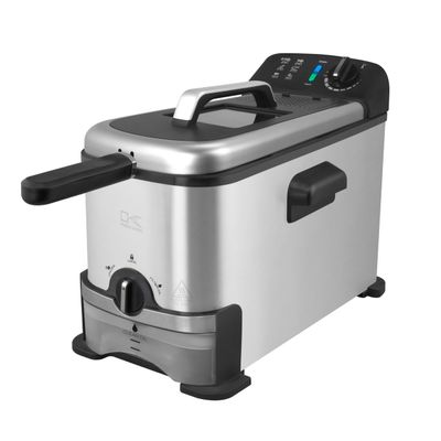 Kalorik Deep Fryer with Oil Filtration, Featuring Adjustable Temperature Control Dishwasher-Safe Basket and Easy-View Window with Odor Filters, 1700-Watts, 3.2-Quart, Silver