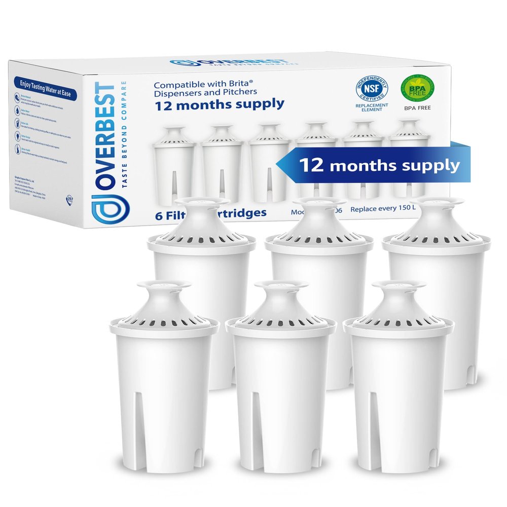 Overbest 7006 Pitcher Water Filter, Replacement for Brita Filter, Brita Pitchers and Dispensers, Classic 35557, OB03, Mavea 107007, and More, NSF Certified, 6 Pack