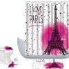 Amagical Paris Eiffel Tower Love Paris Polka Dot Pattern 4 Piece Bathroom Mat Set Shower Curtain Set Bath Mat Contour Mat Toilet Cover Waterproof Shower Curtain with 12 Hooks view 1