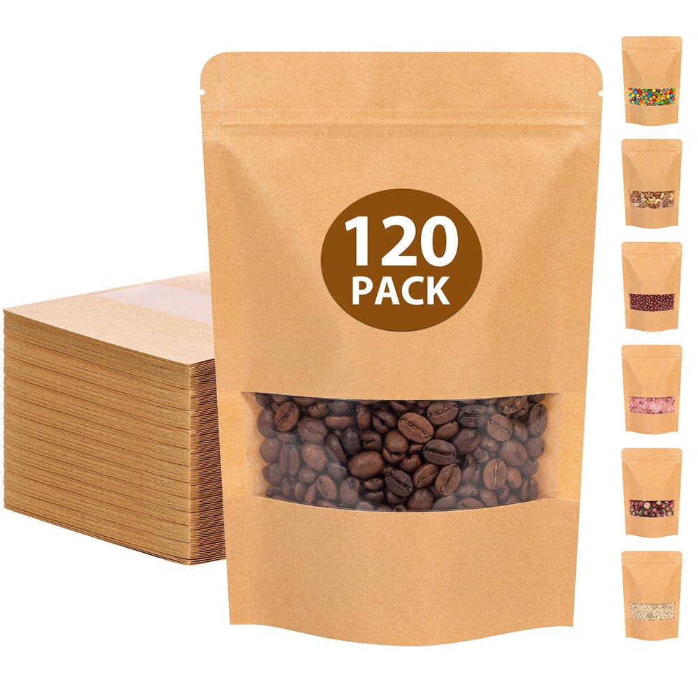 Moretoes 120pcs 5.9x8.6in Kraft Resealable Bags with Window for Business